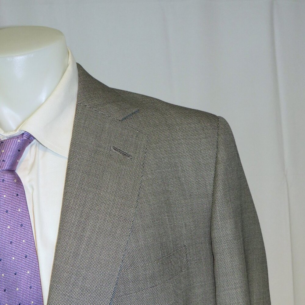 Henry Poole Savile Row Bespoke Gray Birdseye Portly Two Button Sport Coat 46R